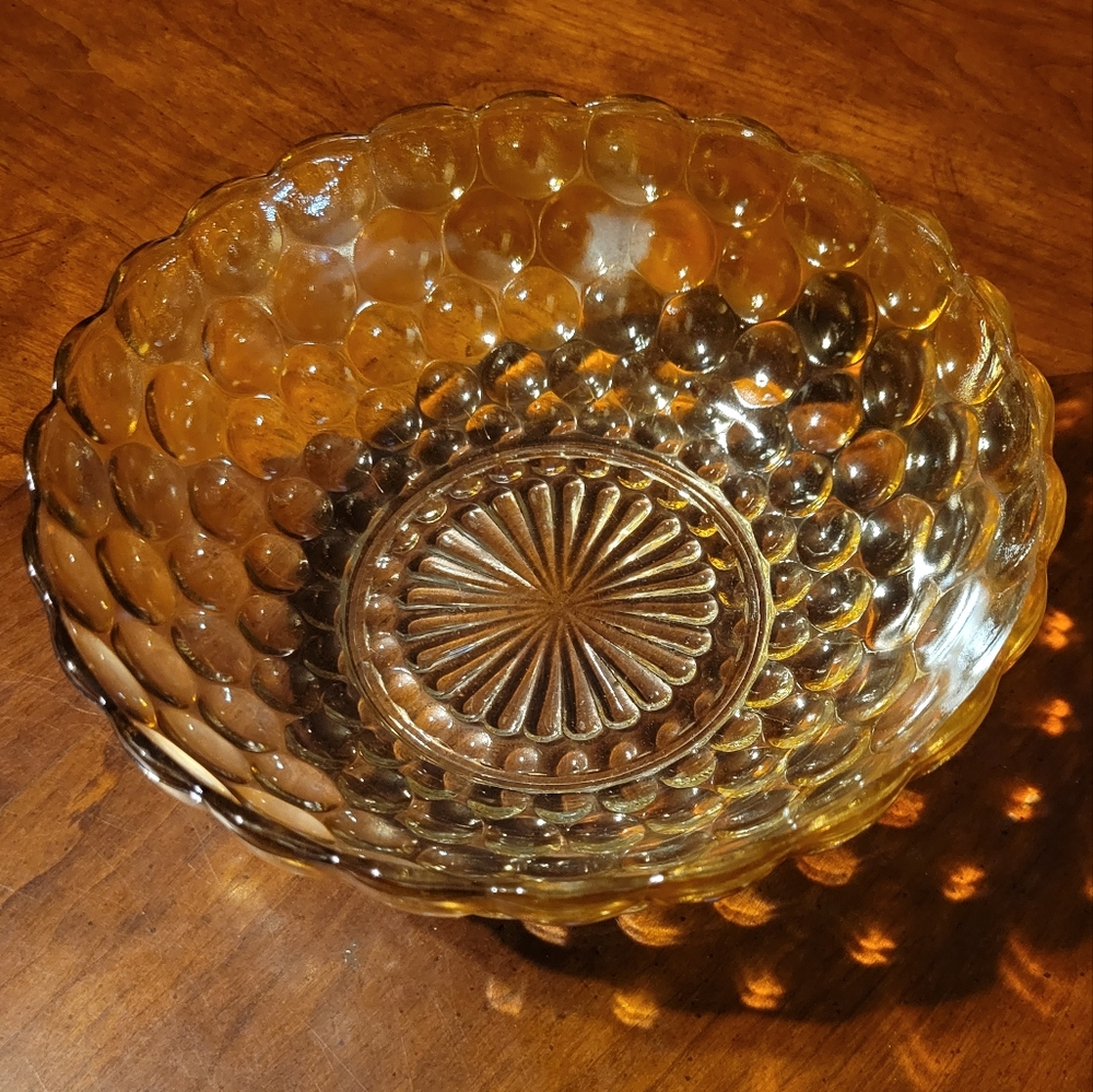 Vtg 50's Anchor Hocking Bubble Bowl Honey Amber Glass Salad Vegetable Fruit Dish - Picture 2 of 6